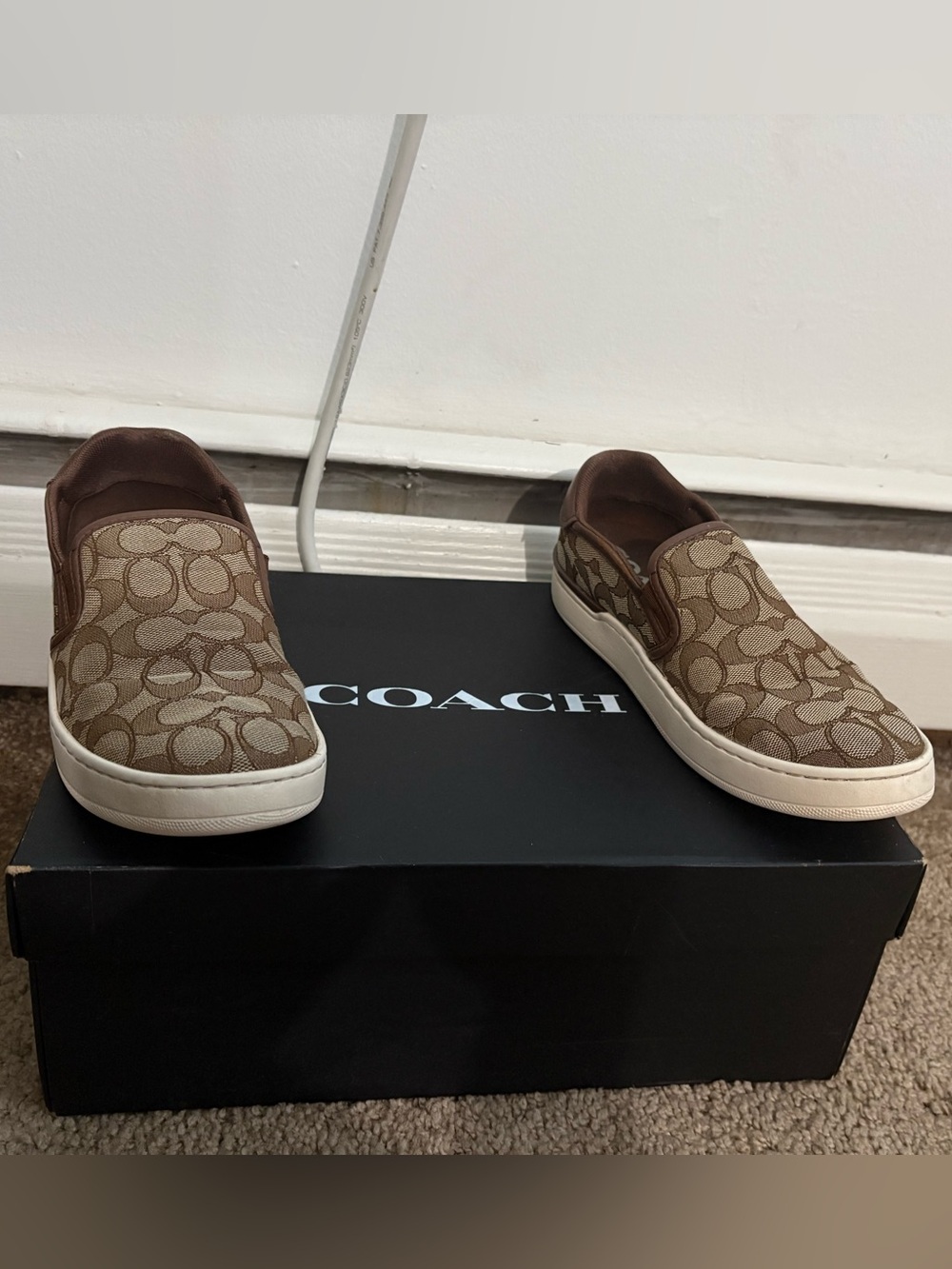 Coach Tan Signature Canvas Slip-On Loafers